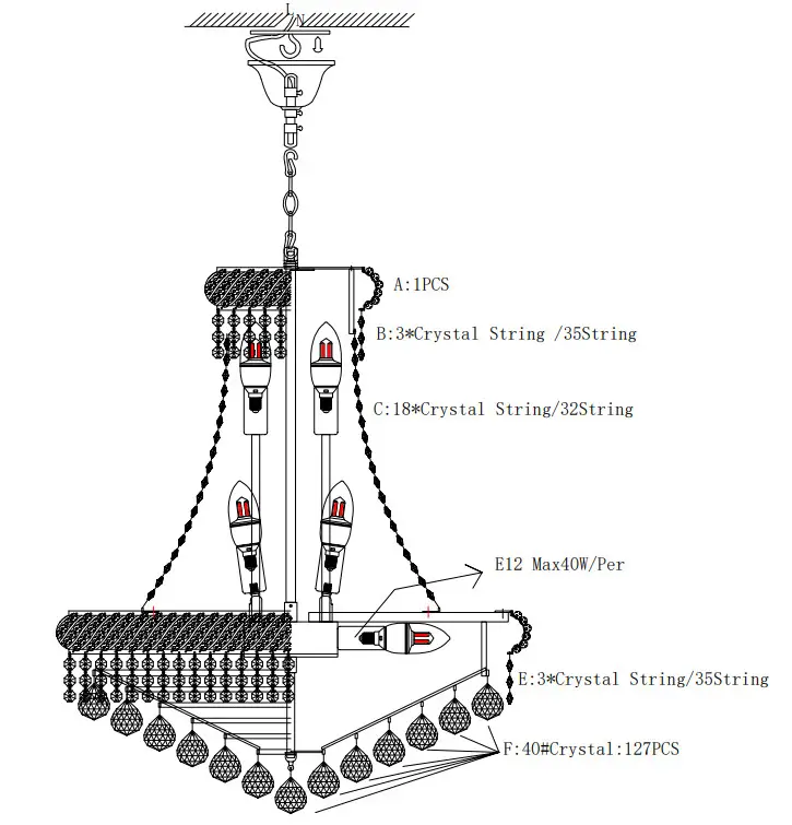 THE HOME DEPOT HG-HCX-2712-US 14-Light Silver France Empire Style Modern K9 Crystal Raindrop Chandelier