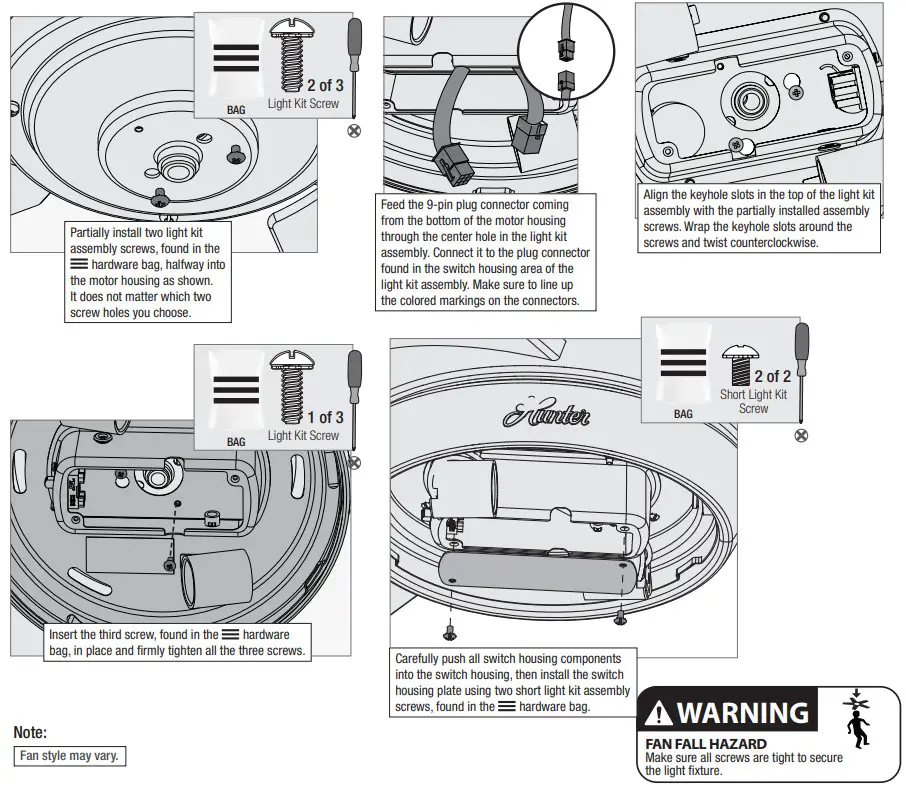 Hunter 51264 Noble Bronze Mesquite 3 Blade LED Ceiling Fan -Assembling the LIght Kit