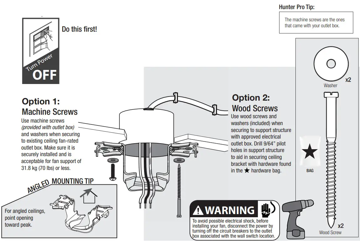 Hunter 51264 Noble Bronze Mesquite 3 Blade LED Ceiling Fan - Ceiling Bracket