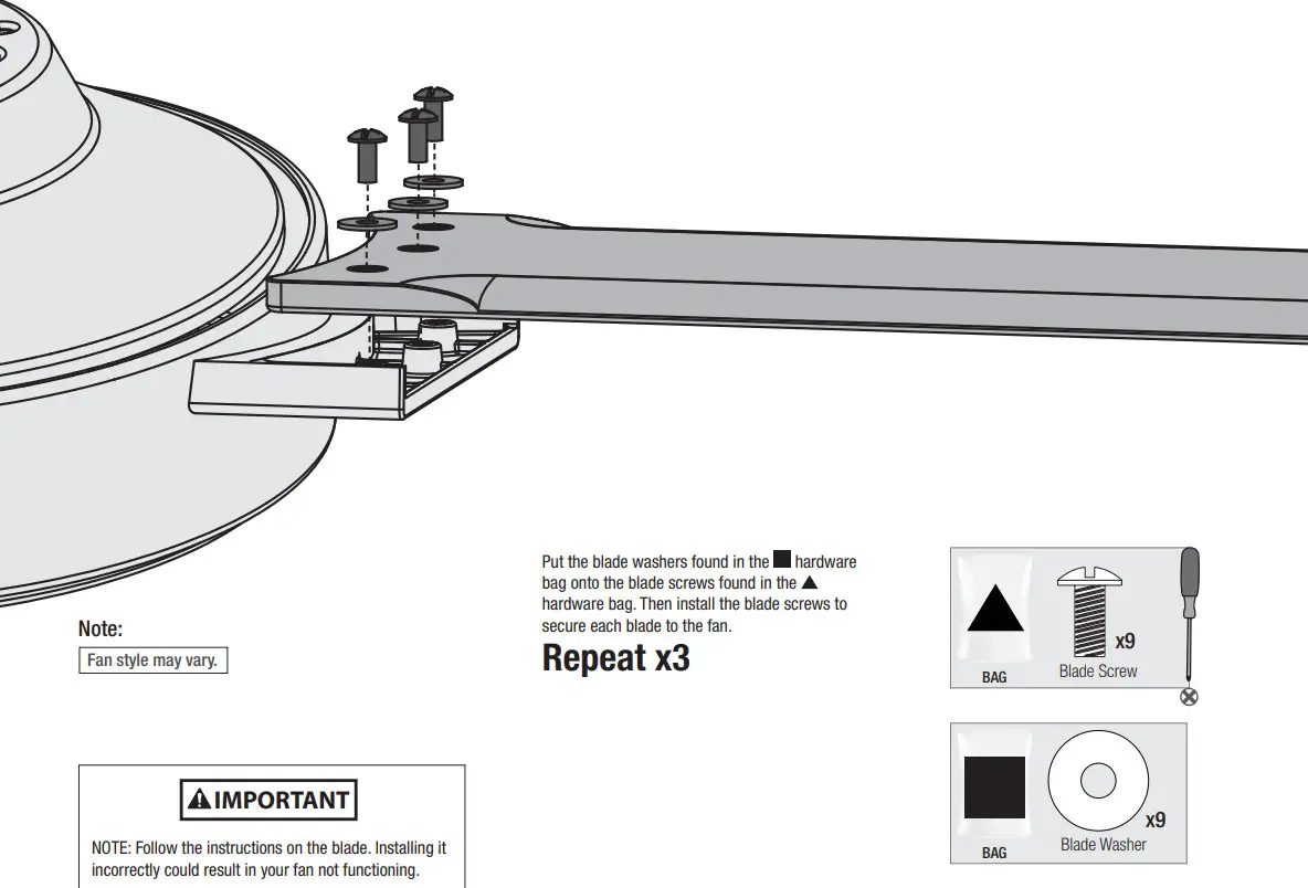 Hunter 51264 Noble Bronze Mesquite 3 Blade LED Ceiling Fan - Installing the Blades