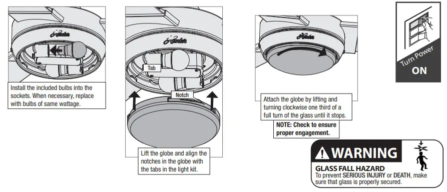 Hunter 51264 Noble Bronze Mesquite 3 Blade LED Ceiling Fan - Installing the Bulbs and Glass