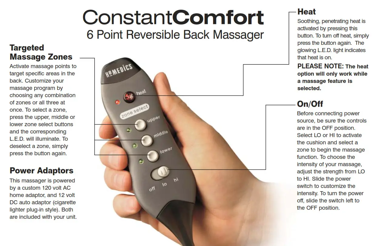 Homedics BK-3000 ConstantComfort 6 Point Reversible Back Massager - 6 Point Reversible Back Massager