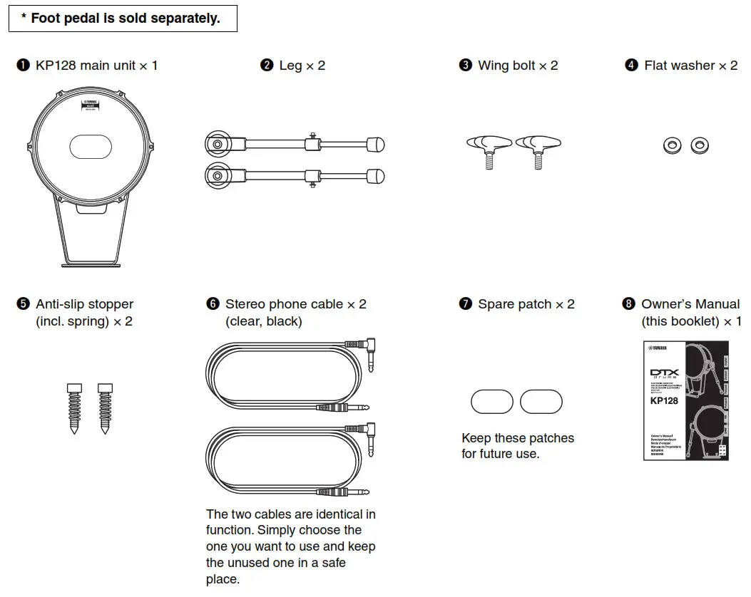 YAMAHA KP128 DMX Electronic Drum Pad-- Package Contents
