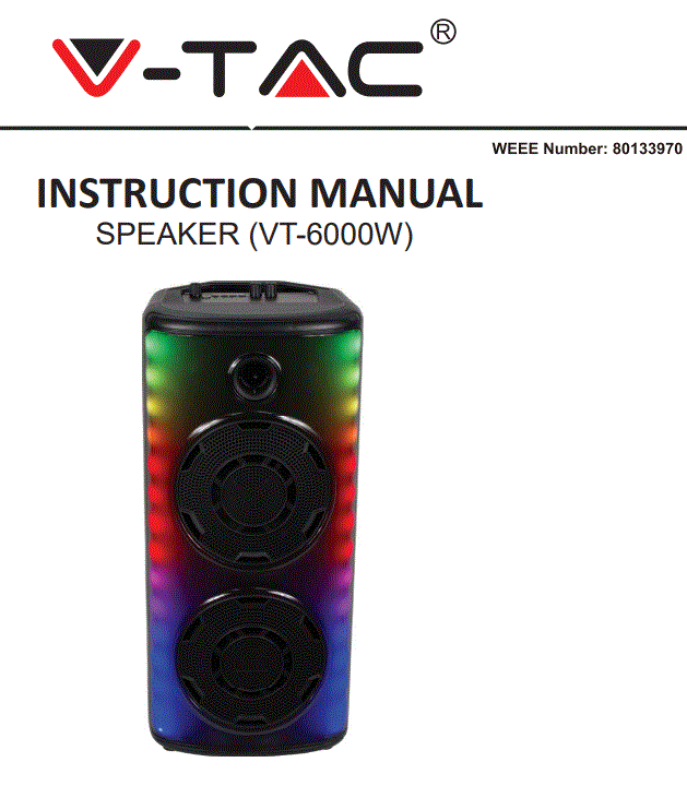 V-TAC VT-6000W Speaker Instruction Manual