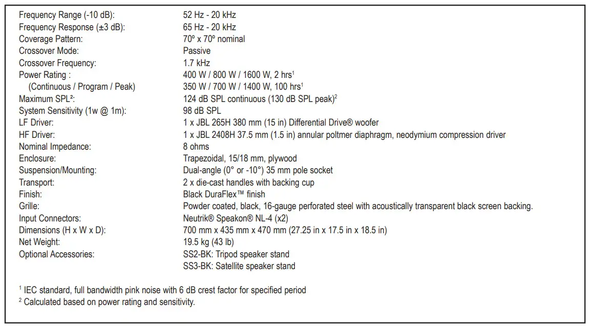 JBL MRX528S Professional Loudspeakers - SPECIFICATIONS 2