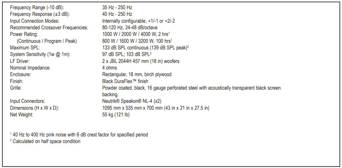 JBL MRX528S Professional Loudspeakers - SPECIFICATIONS 4
