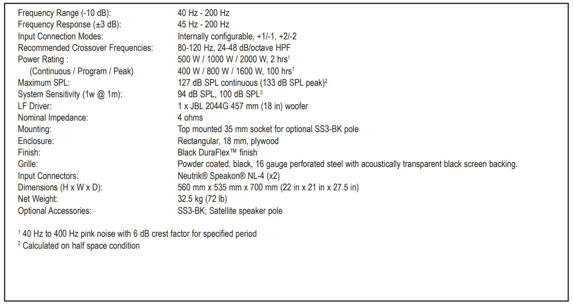 JBL MRX528S Professional Loudspeakers - SPECIFICATIONS 5