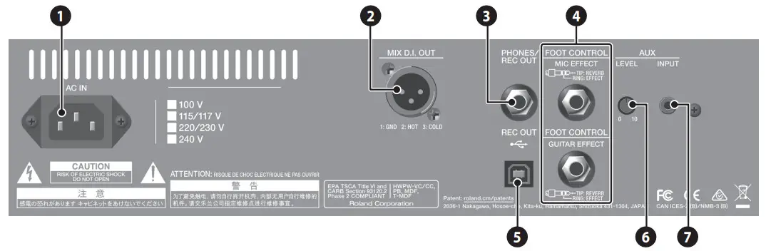 BOSS Acoustic Singer Live LT Amplifier -Rear Panel