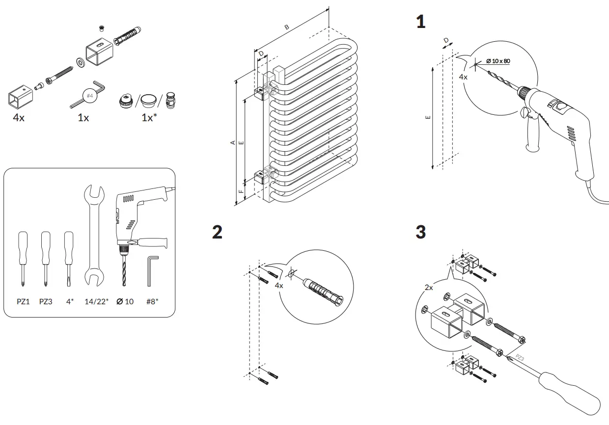 TERMA 2605BTU Flat 500 mm 1110 mm Designer Towel Radiators - Fig 2