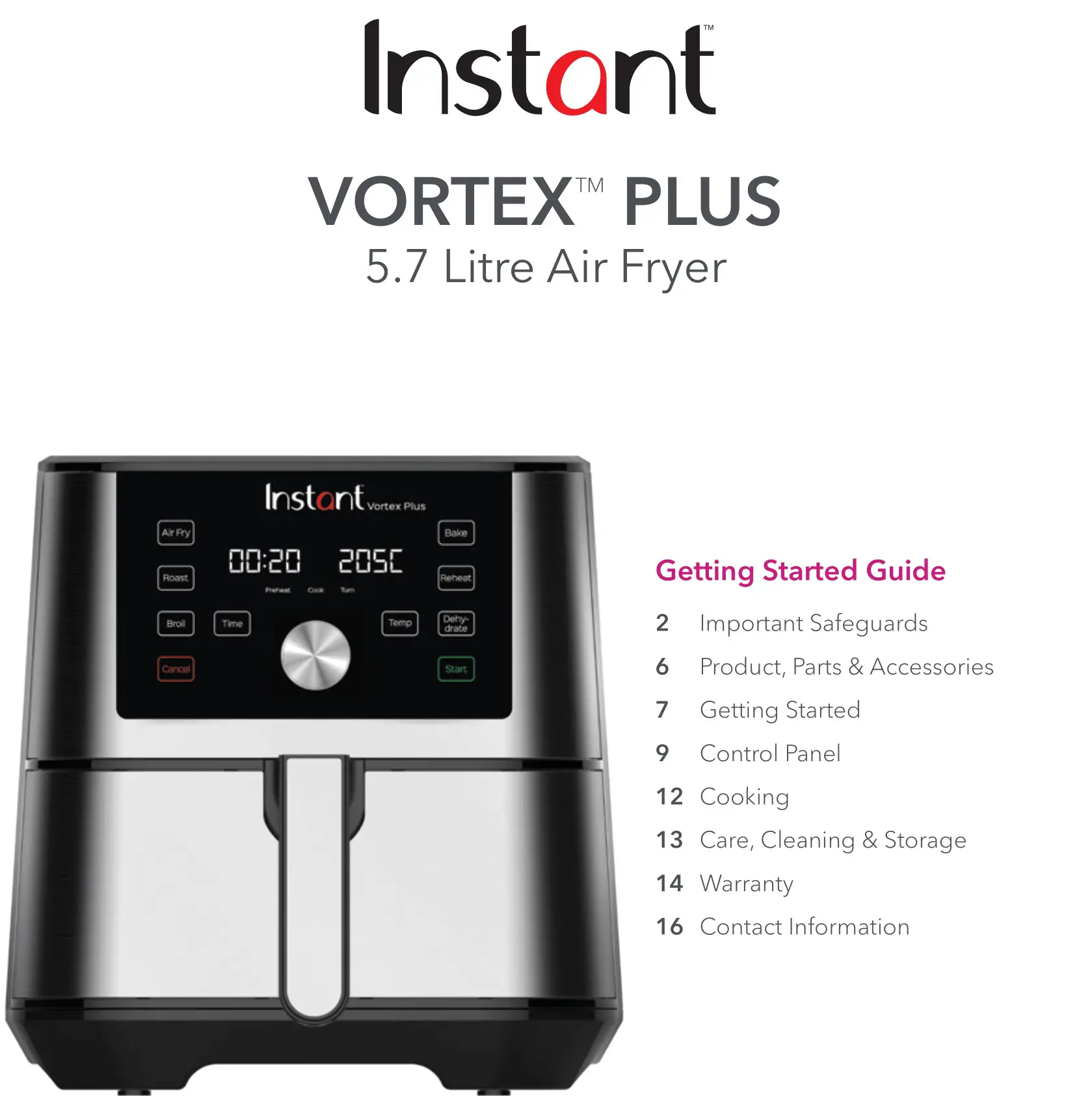 Instant VORTEXTM PLUS 5.7 Litre Air Fryer User Guide