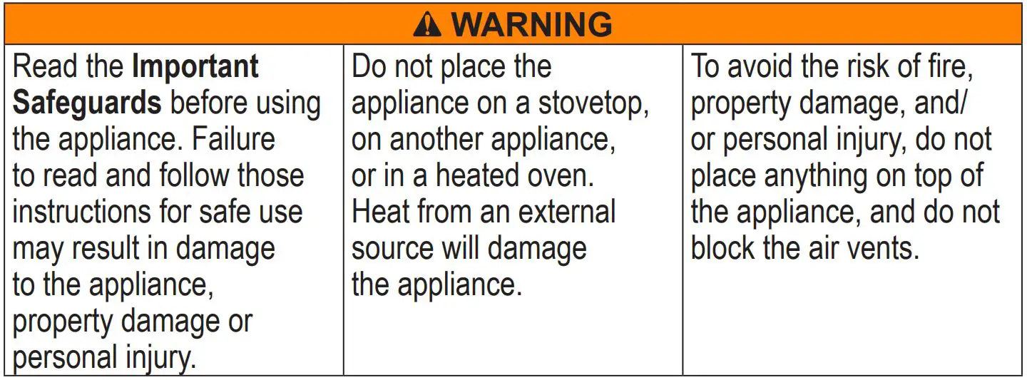 Instant VORTEXTM PLUS 5.7 Litre Air Fryer - WARNING