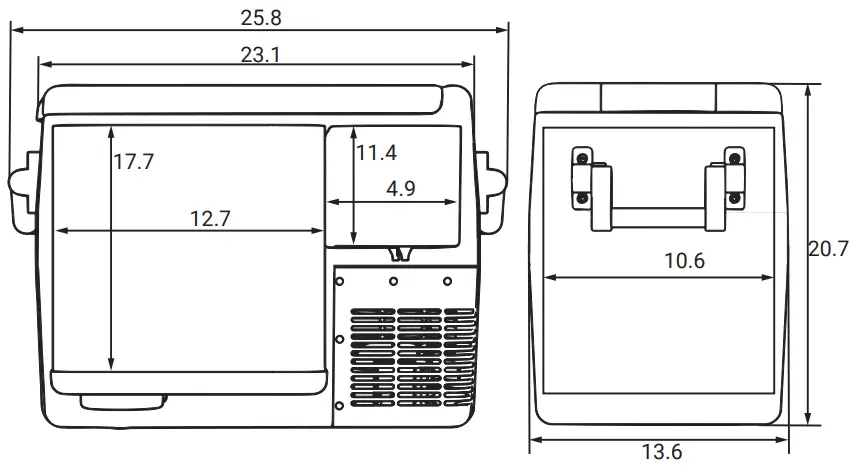 BougeRV E30 Portable Car Refrigerator - Dimensions 3