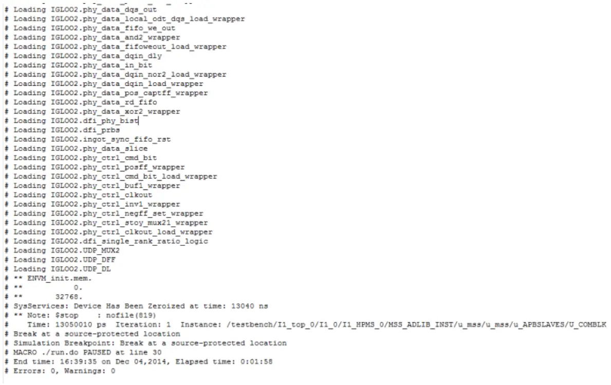 Microsemi UG0837 IGLOO2 and SmartFusion2 FPGA System Services Simulation - Transcript Window 3