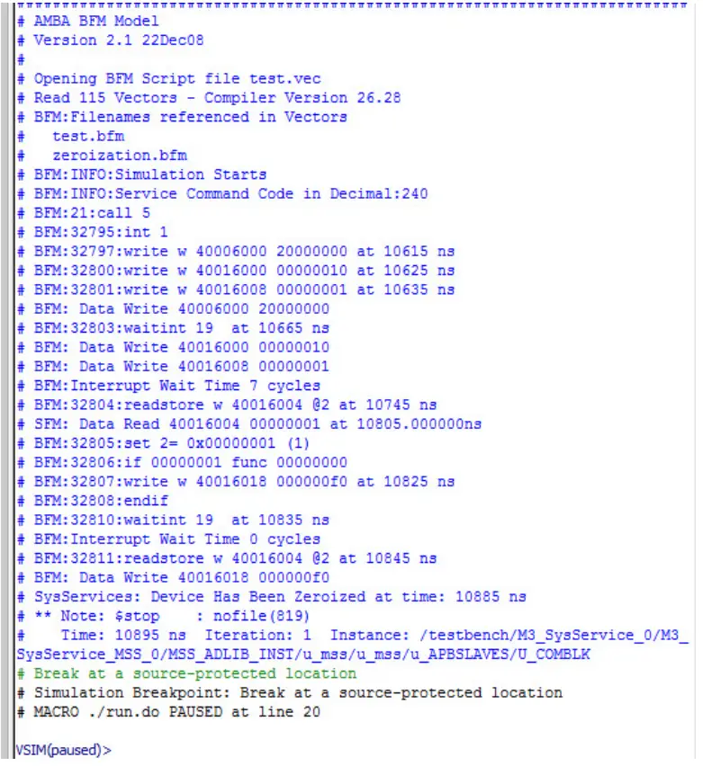 Microsemi UG0837 IGLOO2 and SmartFusion2 FPGA System Services Simulation - Transcript Window 5