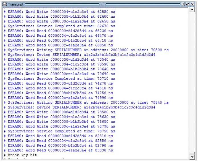 Microsemi UG0837 IGLOO2 and SmartFusion2 FPGA System Services Simulation - Transcript Window