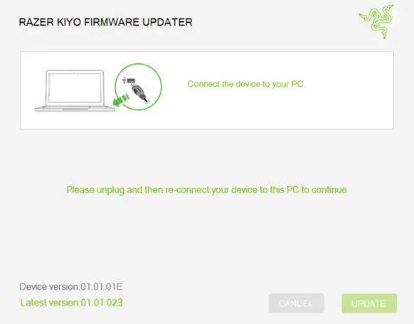 re-connect the Razer Kiyo