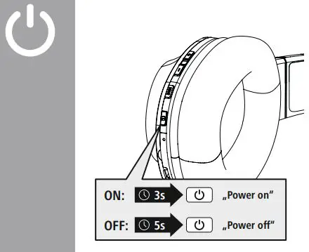 hama 00184023 Calypso Bluetooth Headphones Instruction Manual - Power Button