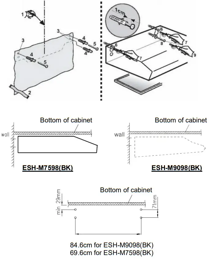 ELBA ESH-M7598 Stainless Steel Slim Cooker Hood - behind the wall.