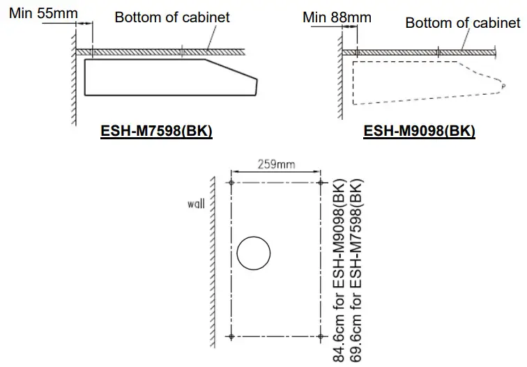 ELBA ESH-M7598 Stainless Steel Slim Cooker Hood - cabinet 1