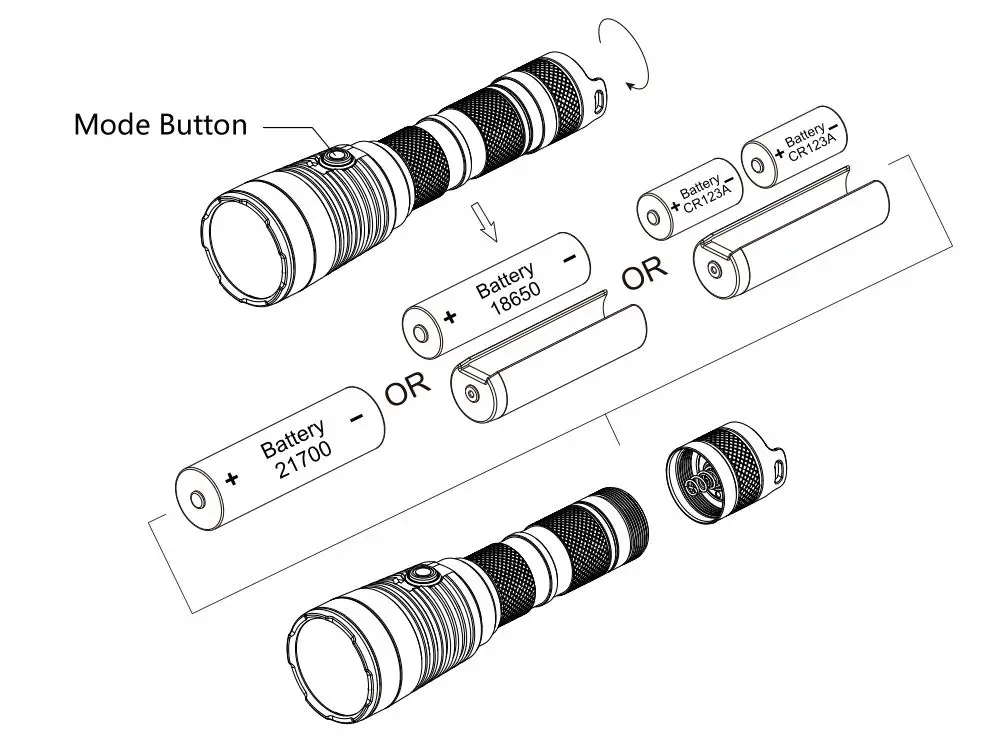 NITECORE MH25 V2 Dual Fuel Range Flashlight - Battery Installation