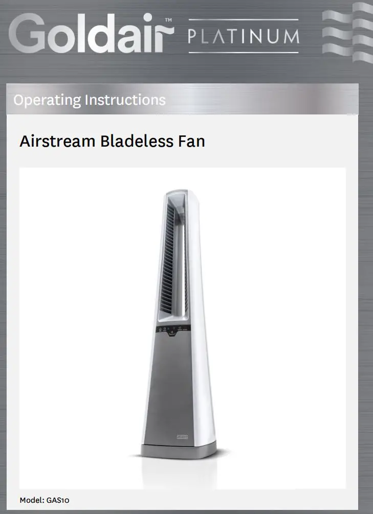 Goldair GAS10 Airstream Bladeless Fan Instruction Manual