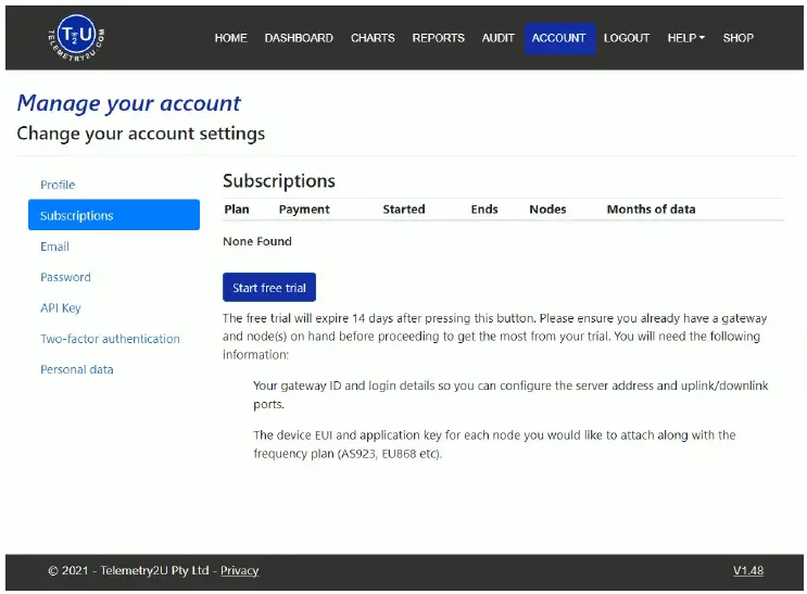Telemetry2U IoT Platform Registering an Account fig 3