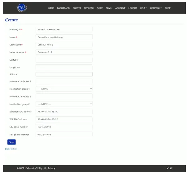 Telemetry2U IoT Platform Registering an Account fig 6