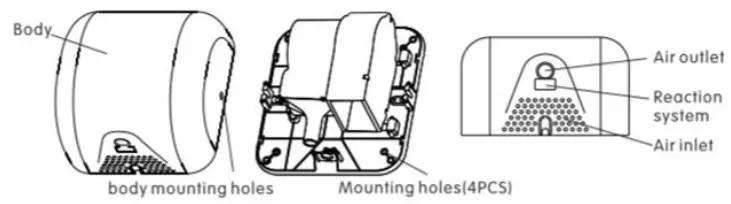 ABIS EXCEL 9 Automatic Electric Hand Dryer - Components Name