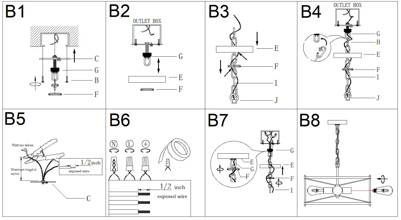 ZEVNI A04765C4 Gayle 4-Light Black-Brass Industrial Chandelier - Make installation