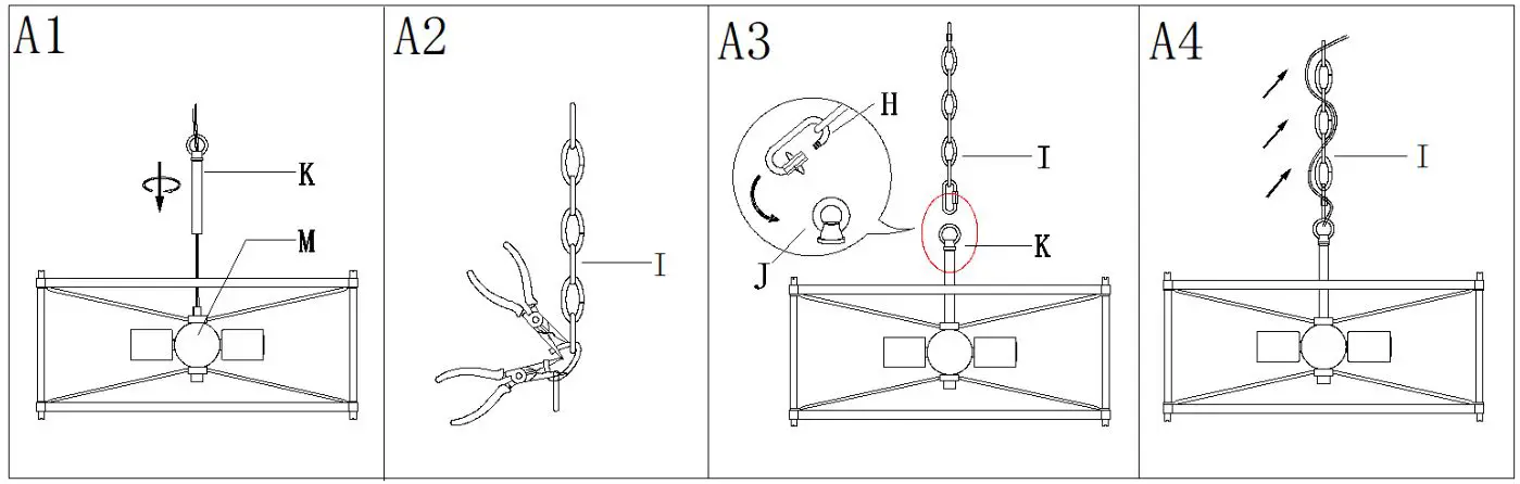 ZEVNI A04765C4 Gayle 4-Light Black-Brass Industrial Chandelier - Make pre-installation