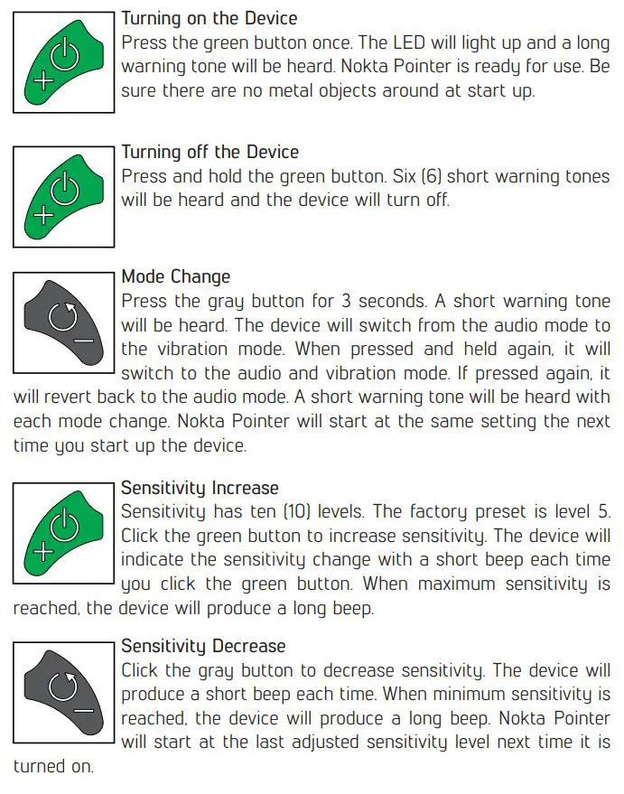 Nokta Pointer Waterproof Pinpointer Metal Detector User Manual - Switch