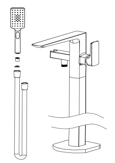 progetto C1500 Como Floor Mount Bath Filler and Handshower - A check valve is pre-installed in the handshower.