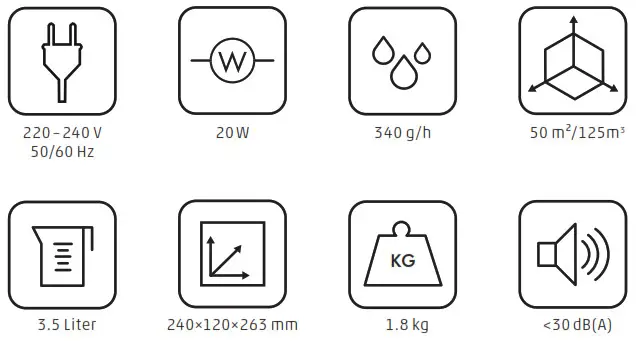 BONECO U200 Humidifier Ultrasonic- TECHNICAL SPECIFICATIONS