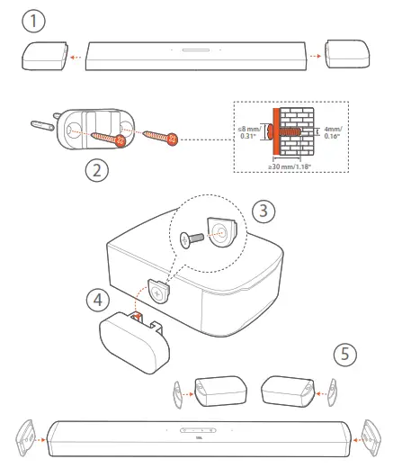 Wall-mount the detachable speakers as rear surround speakers