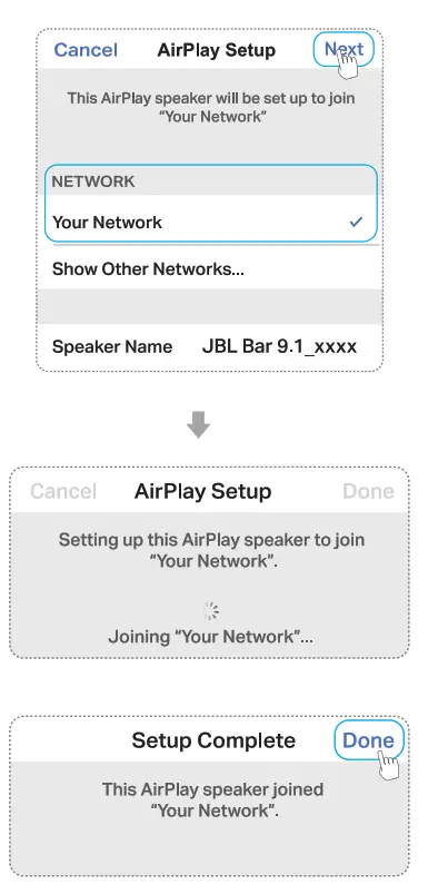 Through AirPlay setup on an iOS device