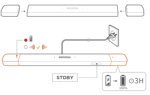 Charge by docking the detachable speakers