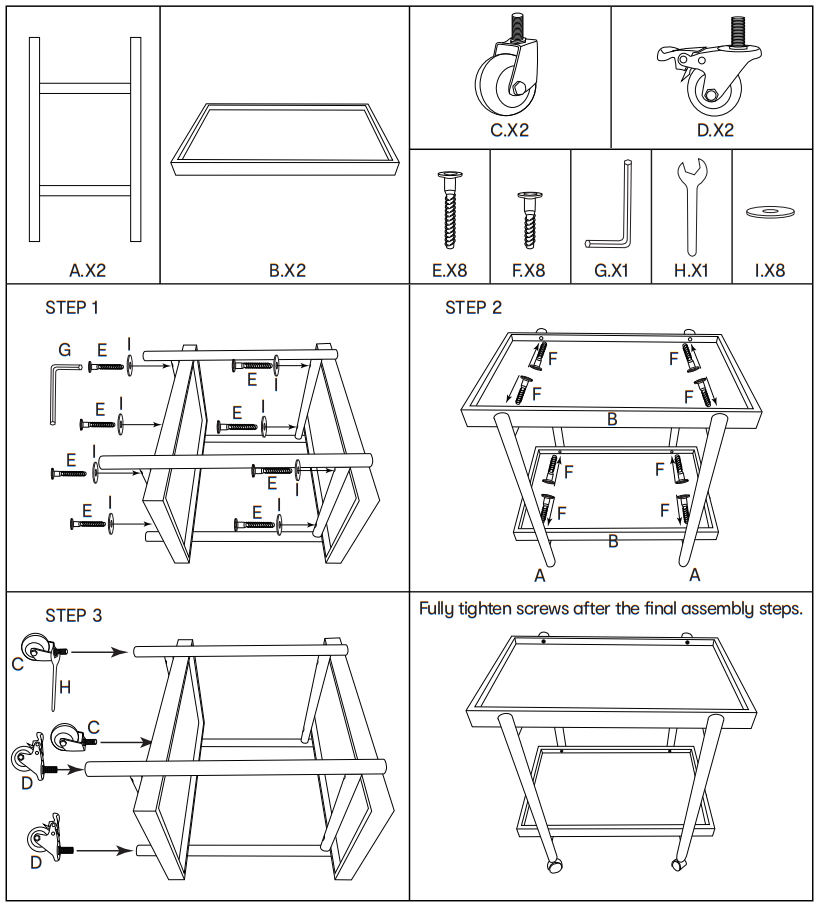 KMART 43107537 FLUTED GLASS DRINK TROLLEY