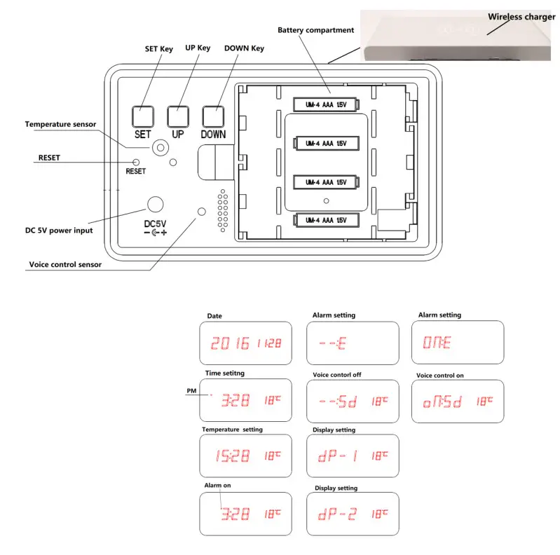 LUCCI 280215 Cole Alarm Clock and Wireless Charger