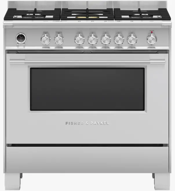 FISHER PAYKEL OR90SCG6X1 90cm 5 Burners Self Cleaning Freestanding Dual Fuel Cooker