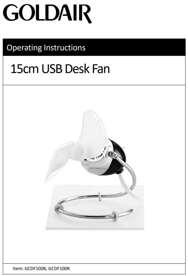 Goldair GCDF100B 15cm USB Desk Fan Instruction Manual