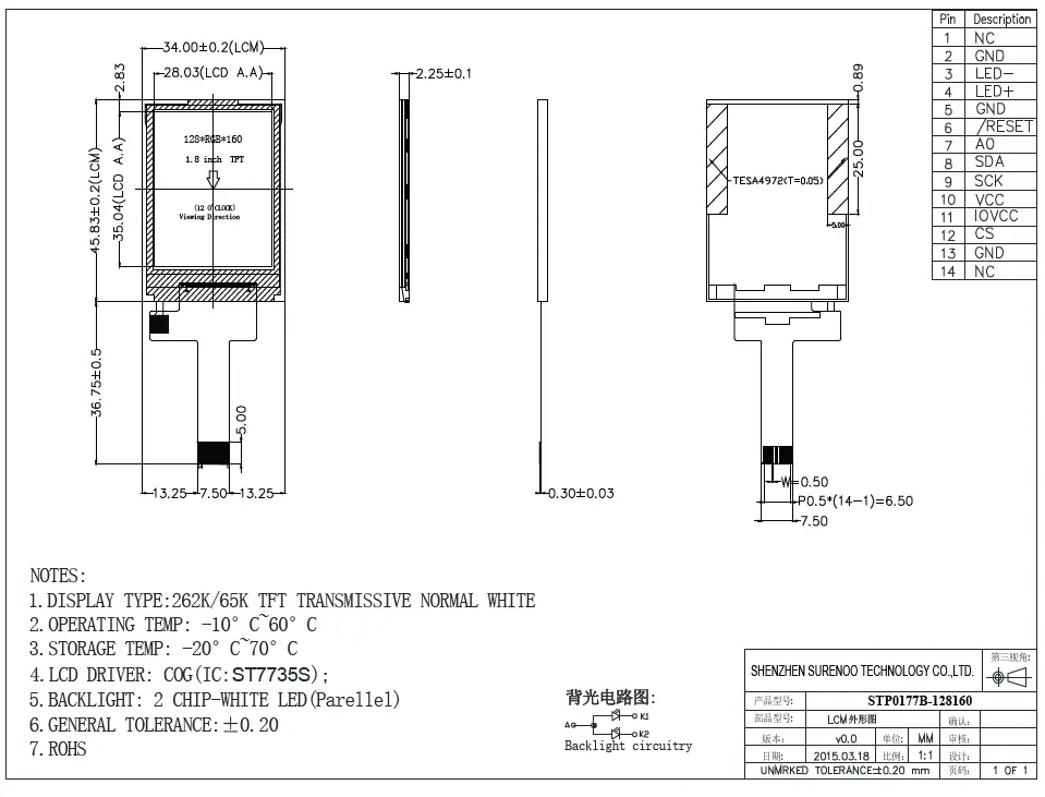Surenoo-STP0177B-128160-Series TFT-LCD-Panel-fig-1