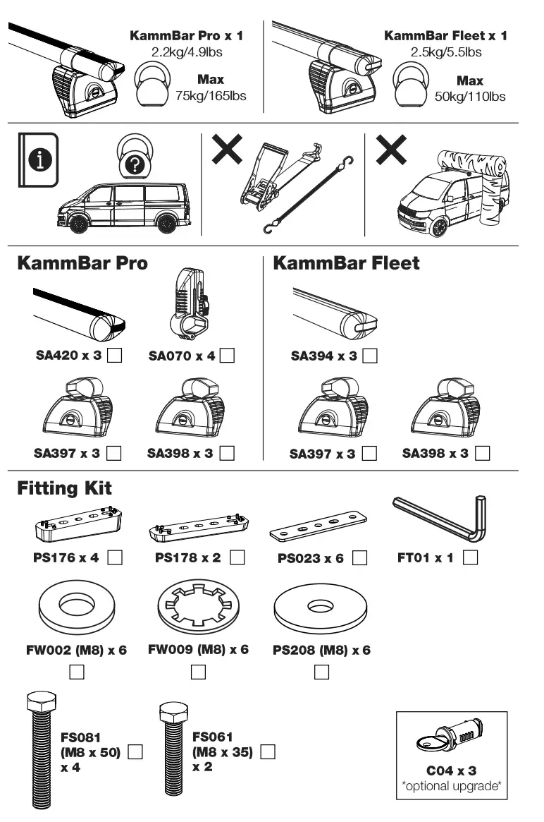 Rhino MV3PR-FL KammBar Pro Aluminium Roof Bars - fig