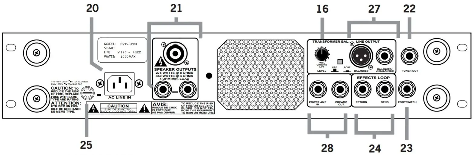 Ampeg SVT-3 PRO 450-watt Tube Preamp Bass Head - Front & Rear Panelsa