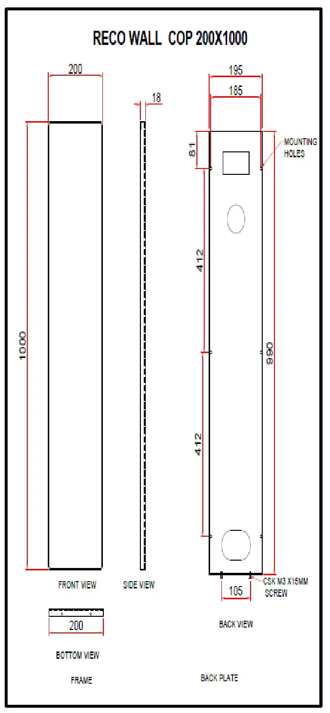 INDITECH Parallel Cop 200X1000 Dot Button White Facia 12v G+4 - Mounting Details