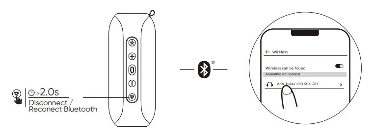 onn BM2020 Medium Rugged Bluetooth Speaker with LED Lighting - Bluetooth will be activated upon powering on the device