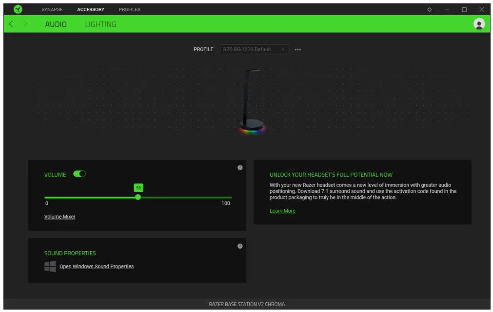 RAZER RC21-01510100-R3U1 Base Station V2 Chroma RGB Lighting User Guide - Audio