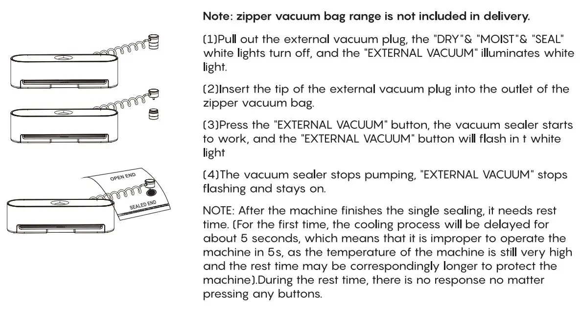 FRESKO V8 Automatic Vacuum Sealer User Guide - Zipper vacuum bag vacuuming