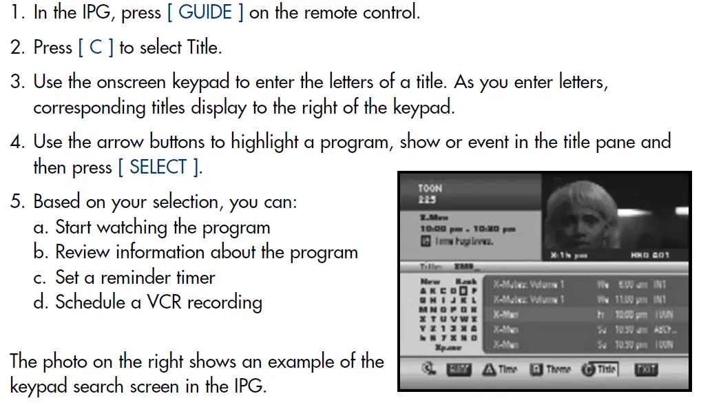 Searching for a program using the IPG