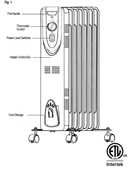 zokop SH 37 1500 Watt Electric Oil Filled Radiant Space Heater - Fig 1