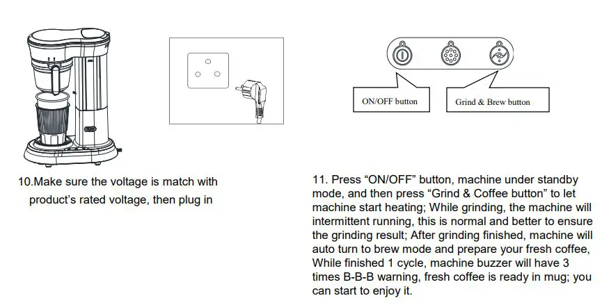 TurboTronic TT-CM25 Grind & Brew Coffee Machine Instruction Manual - GRIND & BREWING OPERATION